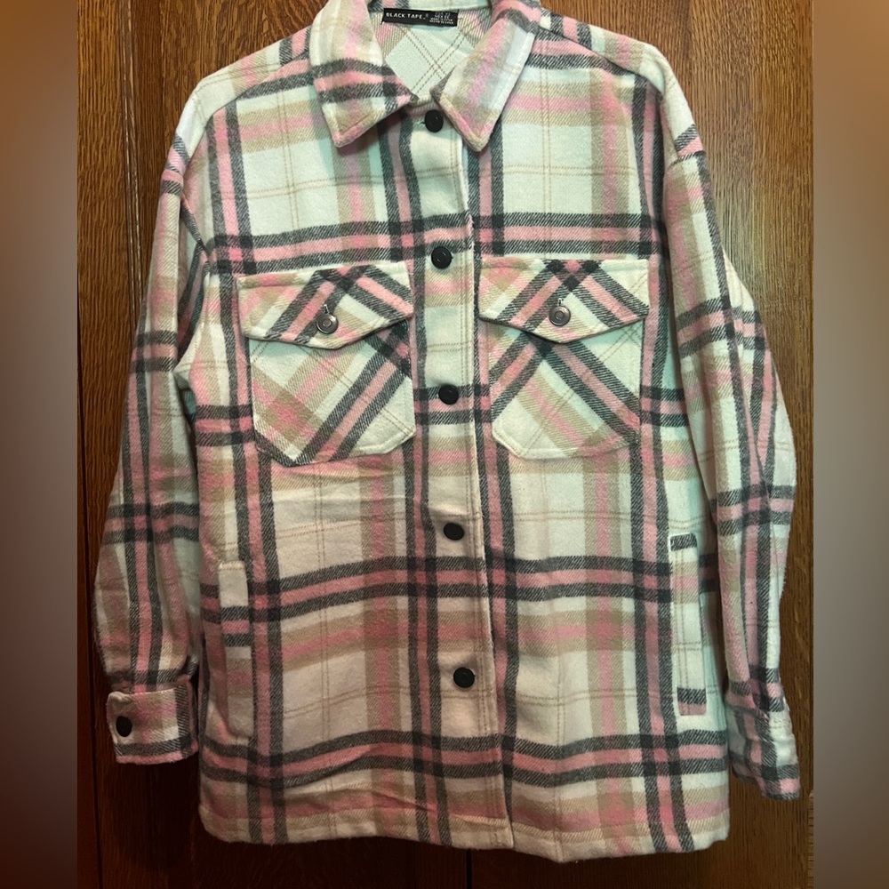 Black Tape Dex Brand Shacket Plaid Jacket Pink Tan Women's XS EUC